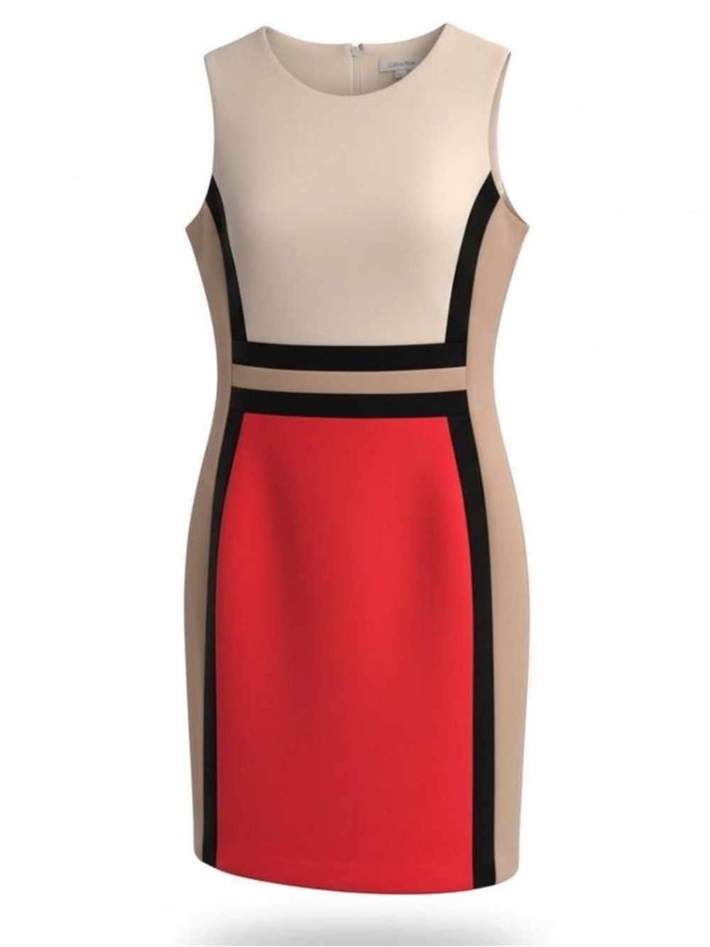 Calvin Klein Red, Beige and Black Colorblock Sheath Pencil Dress size 4 EUC